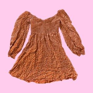 Hollister brown off the shoulder long sleeve mini floral dress